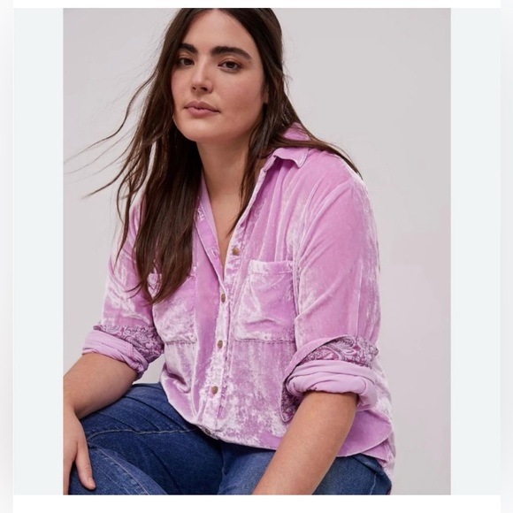 Anthropologie Pilcro Pink Velvet Button Up - Picture 6 of 6